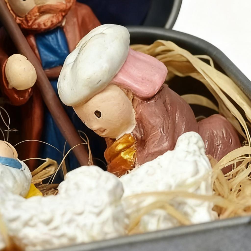 Christmas Decorative Religious 3D Ornament Portable Tin Nativity Scene Religious Figurines Decor For Desk Shelf Office Bedroom
