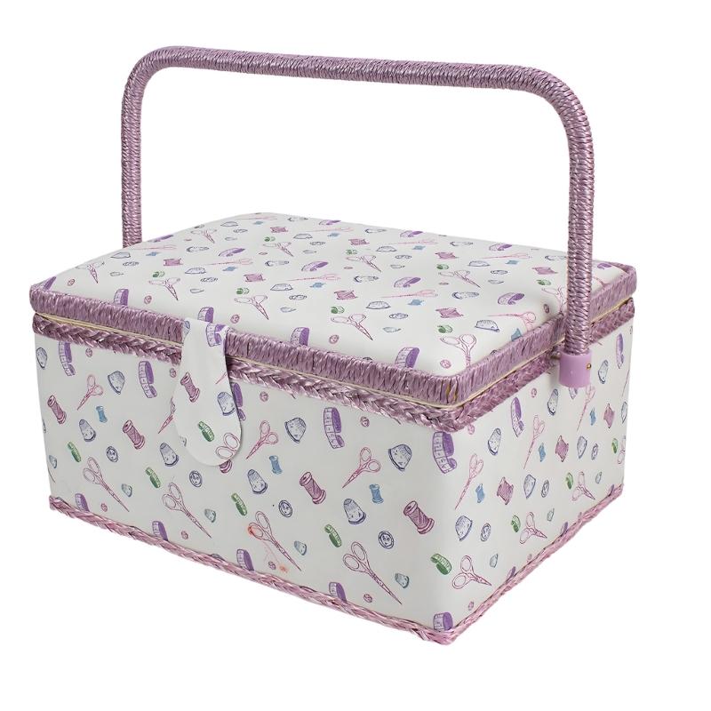 Large Capacity Fabric Sewing Box With Magnetic Closure And Adjustable Compartments For Crafting And Needlework Storage
