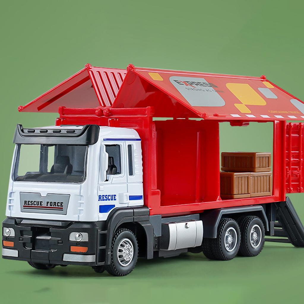 1/32 Scale Container Truck Model with Music and Light,Openable Door,Realistic Vehicle Toy Ornament,Alloy Model Inertia Truck,Pull Back,Birthday Gift