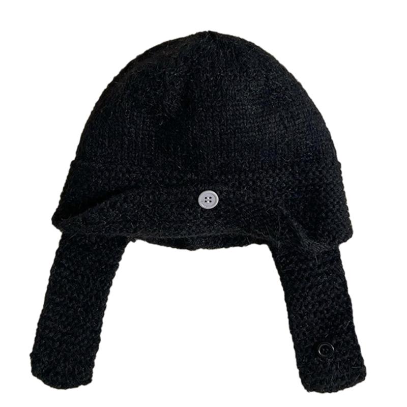 

Winter Warm Knit Hat for Women Girl Button EarFlap Beanie Hat Outdoor Activity Scarf Cap Windproof Headwear Pullover Hat чорний