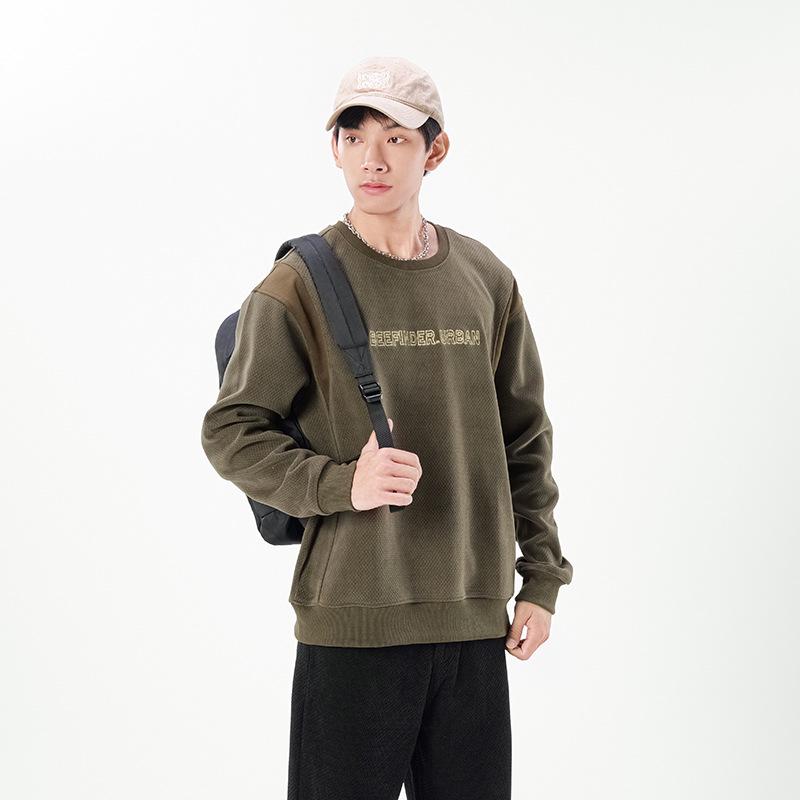 Men's Color-Block Patchwork Round Neck Hoodie - 2025 Trendy Autumn/Winter, Loose Fit, Plus Size, Long Sleeve