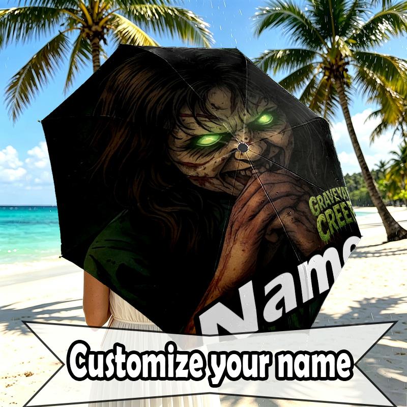 Custom Name Personalized horror movie Print Umbrella, Auto Open Close, 8‑Rib Sturdy Frame, Commute Camping Hiking Use, Birthday Gift