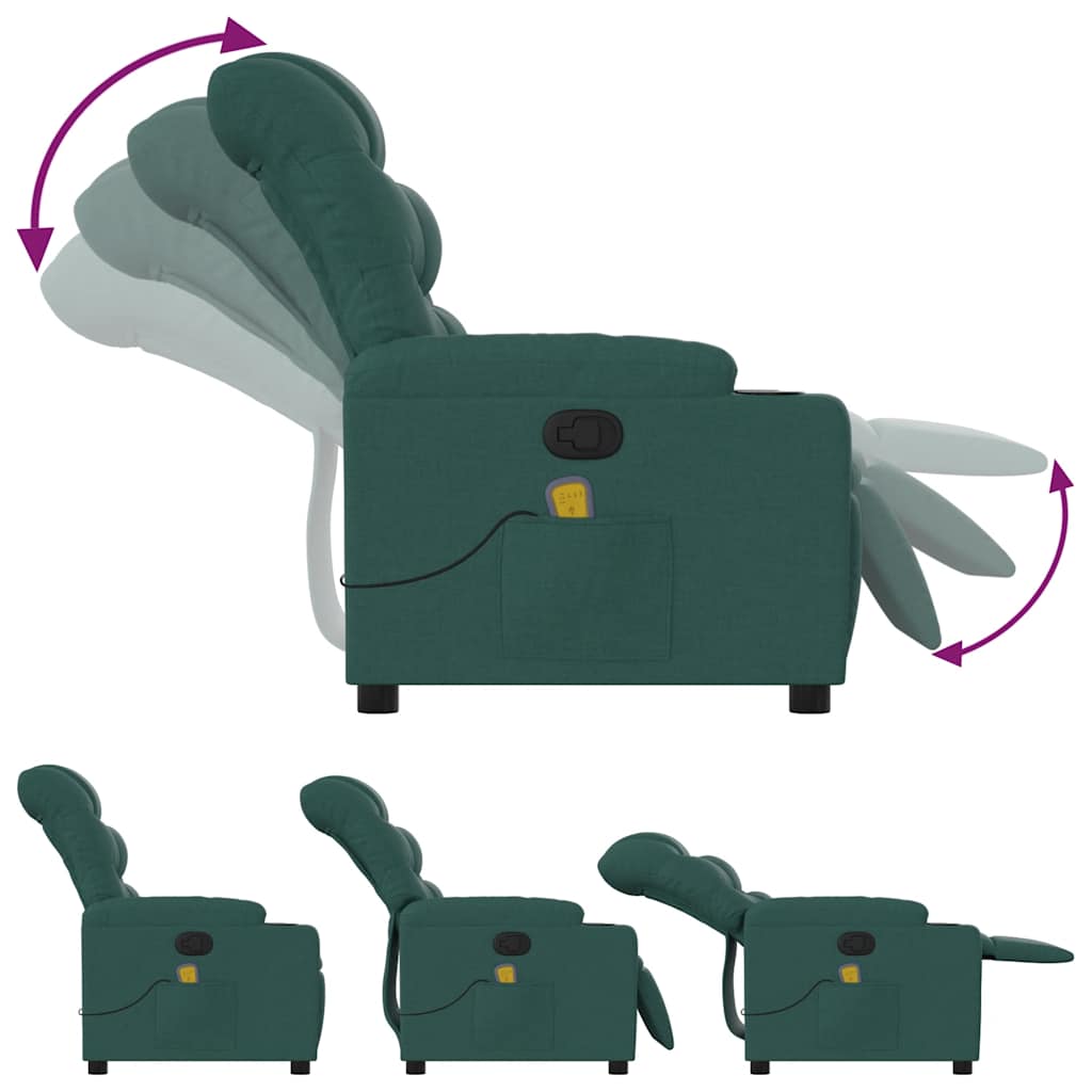 Vidaxl Foldable Massage Armchair, Dark Green, Fabric Upholstered