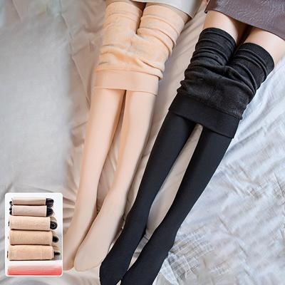 Collants pour femmes couleur chair et noir effet jambes nues Automne Hiver Doublés polaire Épais Chauffants Leggings Vêtement d'extérieur