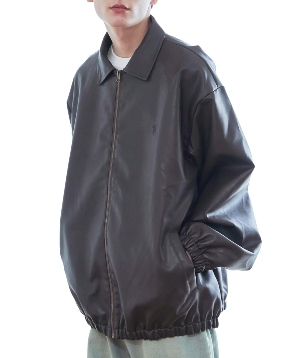 

WEGO US POLO Faux Leather Leather Cold Korean Street Size Brown Men s Jacket, Unisex, Outerwear, Blouson, Jacket, Weather, Style, Oversized,