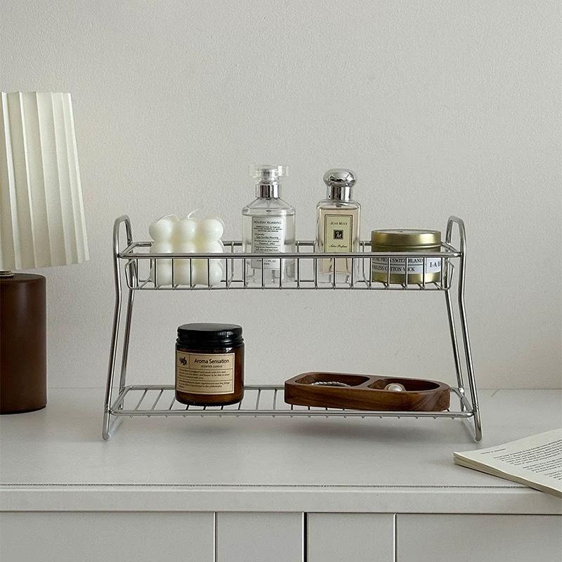 Stainless Steel Bathroom Toilet Countertop Rack Multi-layer Desktop Cosmetic Skin Care Product Storage Rack Cup Finishing Rack