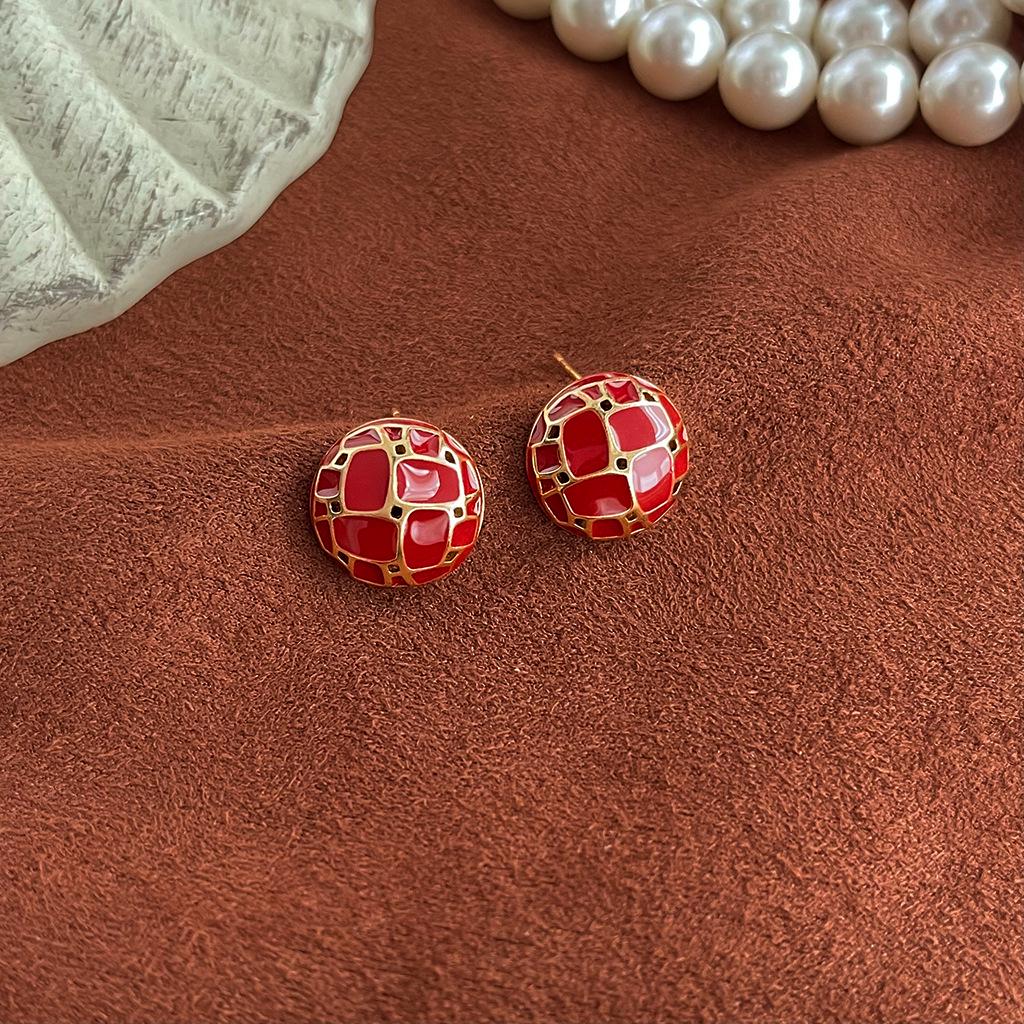 

Гонконгські сережки-краплі з бургундського масла та перлів - Ретро французький стиль Хепберн