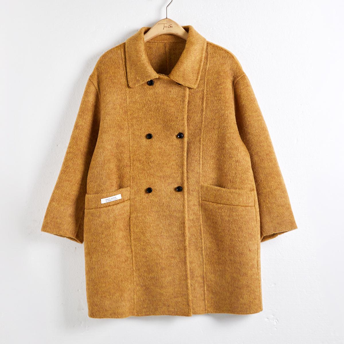 

LANEIGE Женское двустороннее шерстяное пальто 2024 - Зимнее маленького размера двубортное свободное пальто S (recommended 80-115 jin) жёлтый