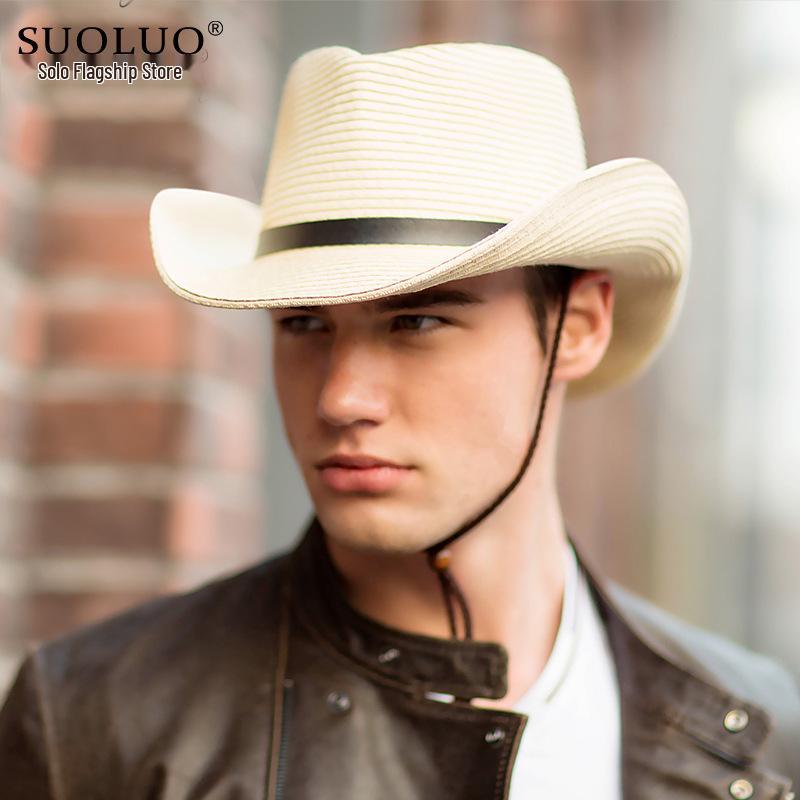 Men's Trendy Wide Brim Denim & Straw Foldable Sun Hat for Outdoor Travel