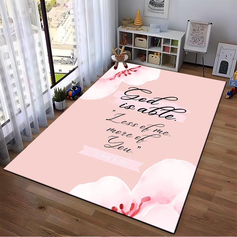 "Floral Christian Quote Rug" Non-slip Rug Suitable for Living Room and Bedroom Sofas.