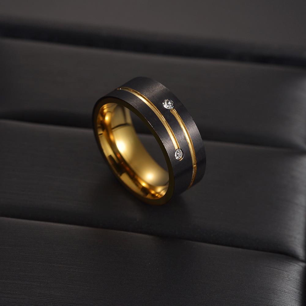 8MM Two-Tone Black & Gold Diamond Inlaid Titanium Steel Unisex Ring (2024)
