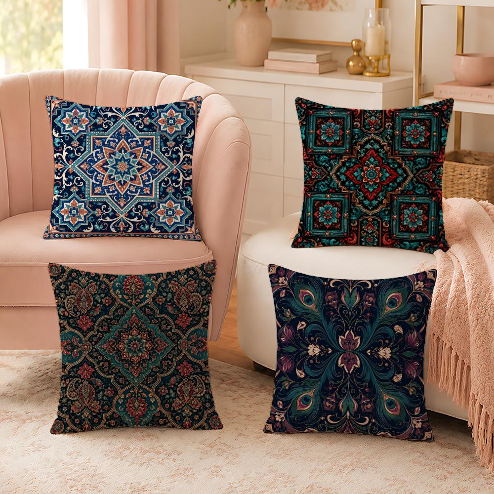 Baroque Scroll Flower Pattern Pillow Case Organic Short Plush Cushion Covers Breathable Washable WrinkleResistant