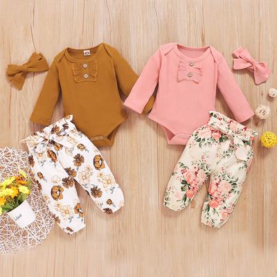 Kleinkind Baby Mädchen Langarm Rüschen Strampler Body + Blumenhosen Outfits