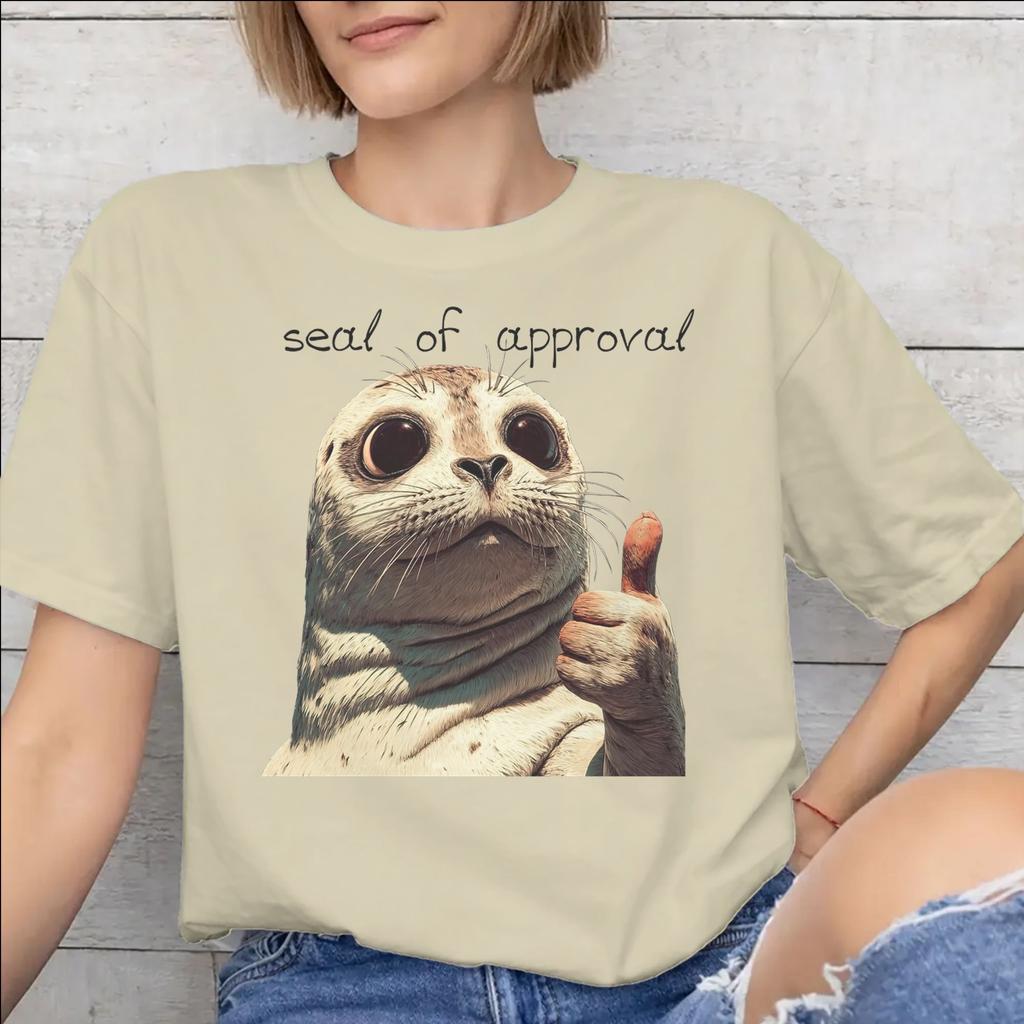 Graphic Printed Seal Of Approval T Shirt For Unisex 100 Cotton Tshirts Short Sleeve Tops