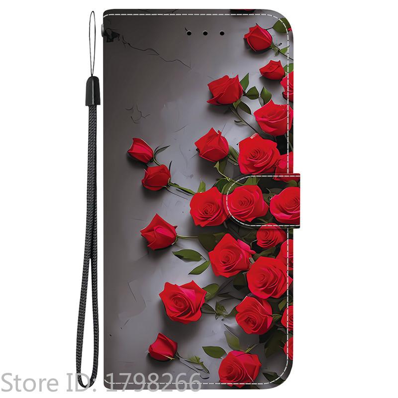 Elegante Portafoglio Colorato con Fiore Custodia per Telefono per Samsung Galaxy A27 5G SM-A276 A 27 Copertura in Pelle Flip Magnetica Carino Modello 3D Capa