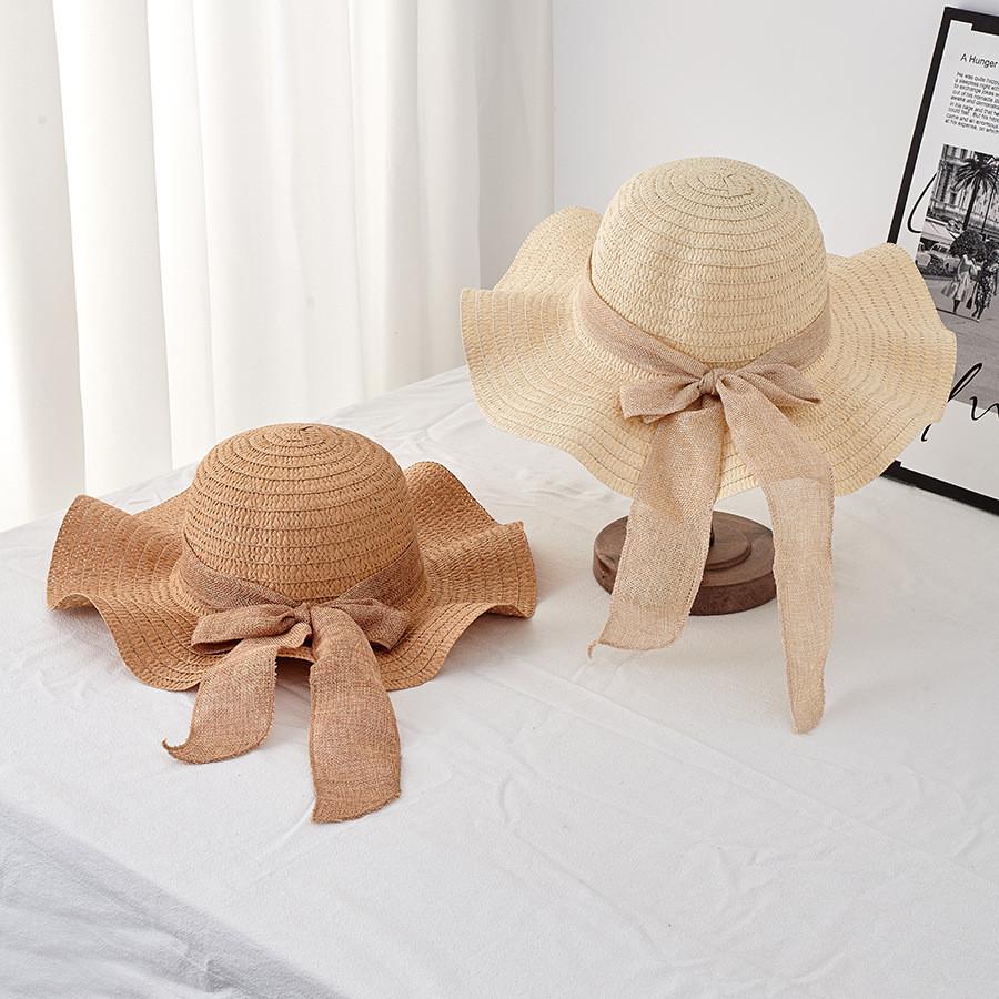 Summer Wavy Edge Cotton Linen Hat With Breathable Straw Material For Outdoor Travel