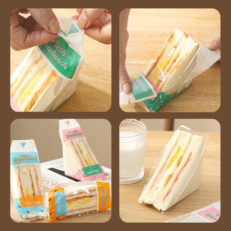 100 Pieces Of Sandwich Wrappers Special Disposable Easy To Tear Transparent Triangle Cake Baking Bread Packaging Bag