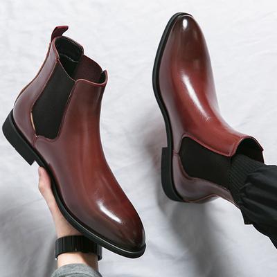 Zimowe Designerskie Modne Nowe Męskie Czerwone Szpiczaste Buty Chelsea do Kostki Męskie Codzienne Luksusowe Wysokie Buty na Platformie Zapatos Hombre
