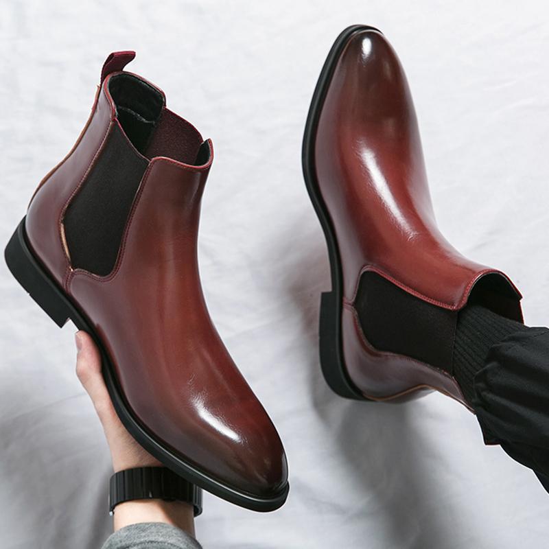 Wniter Designer Fashion New Male Pointed Red Chelsea Ankle Boots Men Casual Luxury High Top Platform Shoes Zapatos Hombre