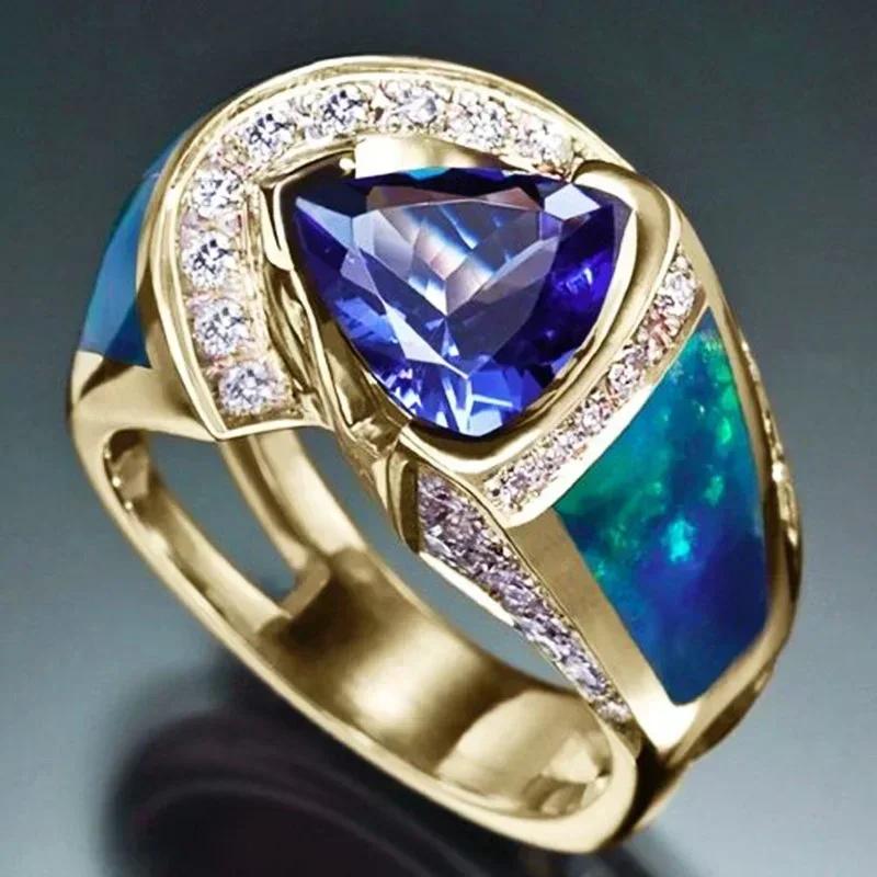 Huitan Vintage Ring with Blue Cubic Zircon Best Anniversary Gift Fashion Cocktail Party Rings for Women