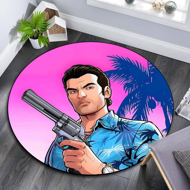 Grand Theft Auto,Round Area Rug,Carpet Rug for Living Room Bedroom Sofa Playroom Decor,Non-slip Floor Mat