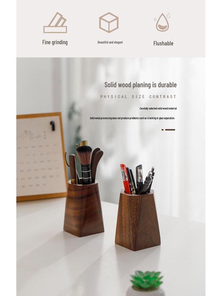 Walnussholz Stifte- und Make-up-Pinselhalter - Kreativer Desktop-Aufbewahrungszylinder