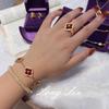 Vintage Floral Jewelry Set Women Gold Tone Red Agate Style Necklace Bracelet Ring Earrings With Zircon Accents