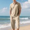 Men's Daily Casual Linen 2 Piece Outfit Lapel Long Sleeve Shirt & Long Pants Breathable Comfortable All-Match Wear Set