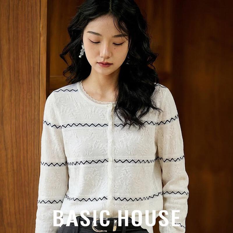 Basic House Women s Wave Stripe Lace Knit Top L