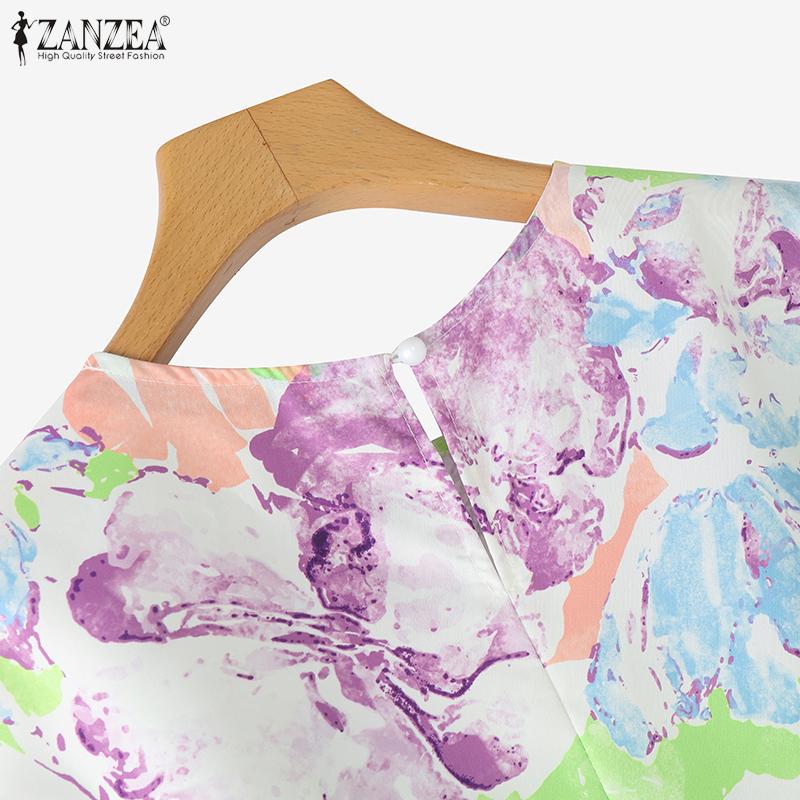ZANZEA Women Summer Print Casual Round Neck Sleeveless Blouse