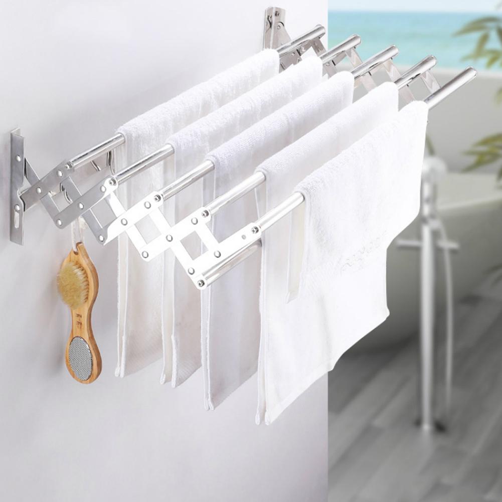 Stainless Steel Retractable Towel Rack Bath Towel Holder Storage Organizer for Home Hotel Use