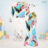 Girls Round Neck Long Sleeve Blue Pink Printed Flared Pants Two Piece Outfit