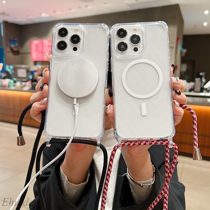 Strap Case For iPhone 15 14 13 12 17 Pro Max 16 Plus Magsafe Crossbody Lanyard Shockproof Clear Magnetic Wireless Charging Cover