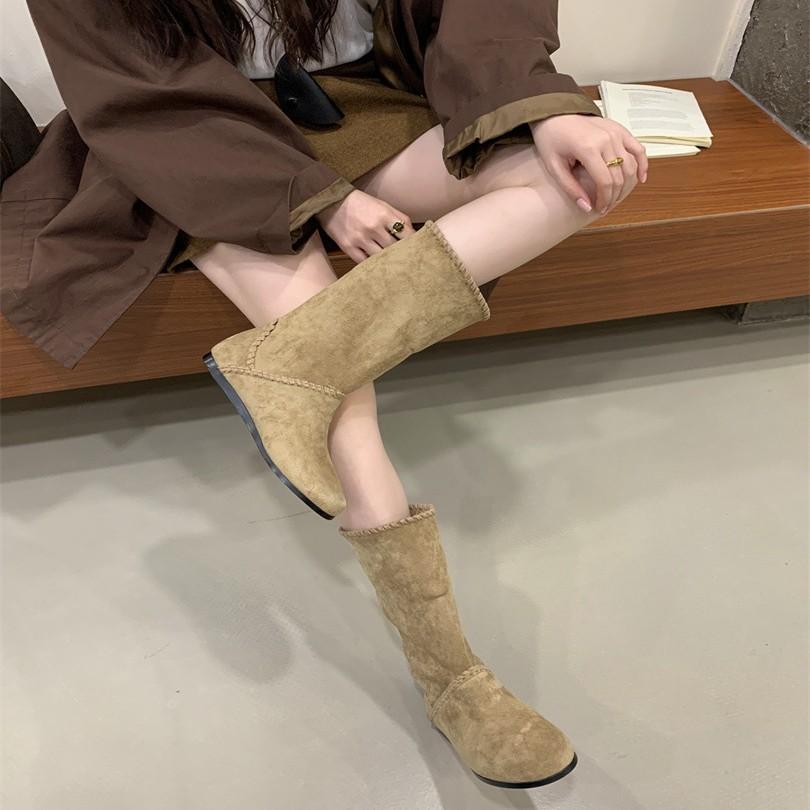 Vintage suede round head short boots women's shoes 2025 autumn thick heel Martin boots two wear western leather single boots