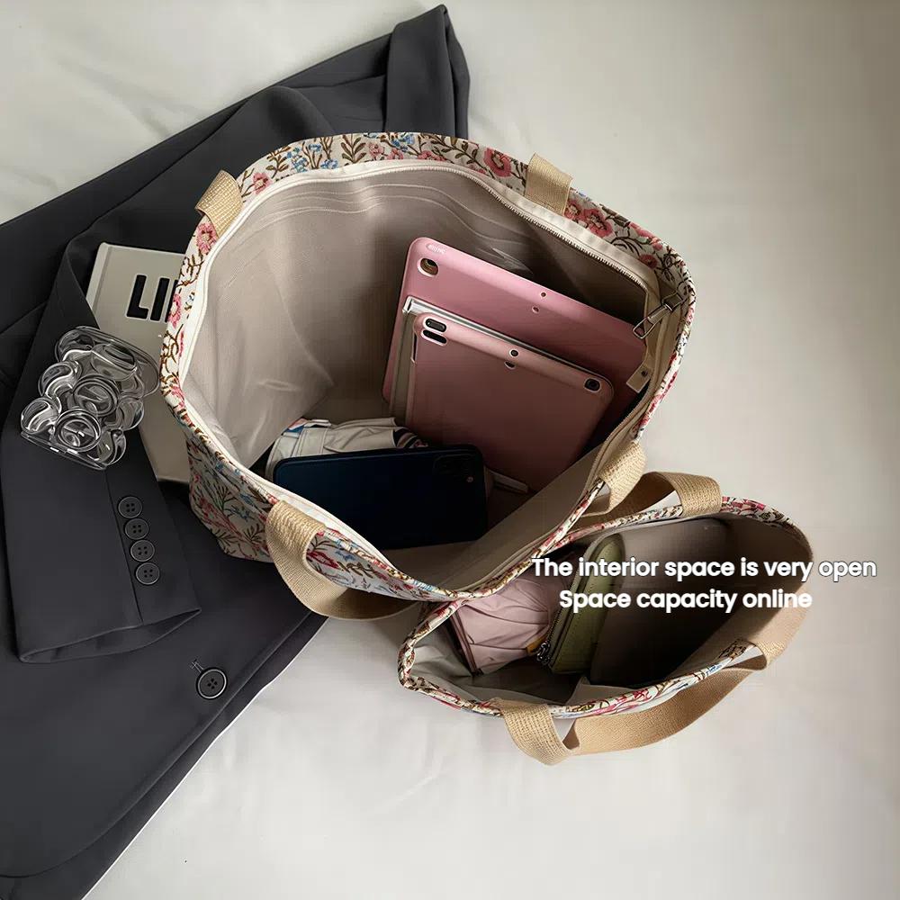 Large capacity single shoulder handbag for women, ins canvas bag, niche class commuting high-value floral tote bag.zwq
