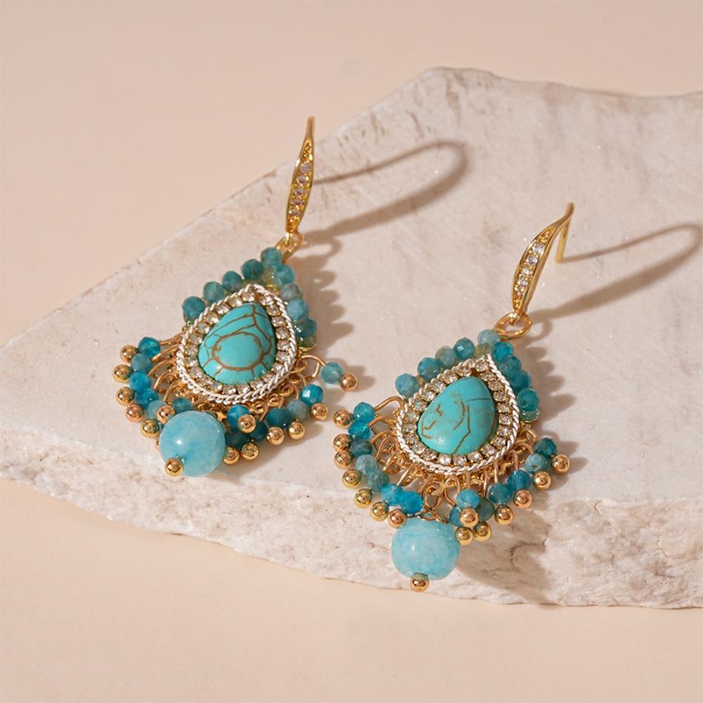 Turquoise Bohemian Turquoise Earrings Pearl Flower Shape Earrings Pendant  Lady Gifts