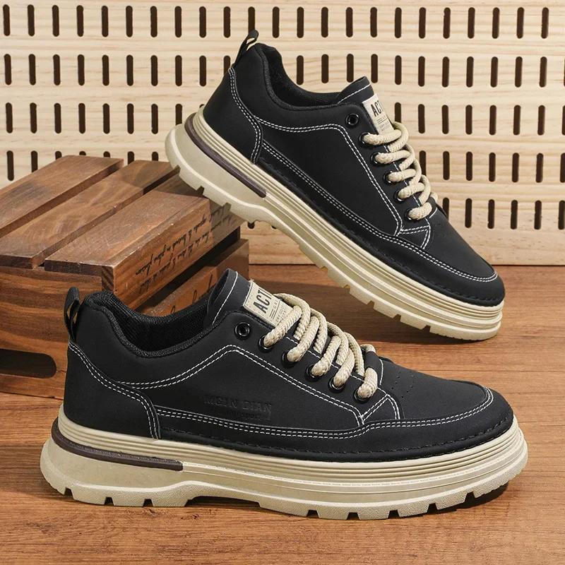 Fashion Sheos for Men New Men's Sneaker Autumn Thick Soled Fashion Luxury Leather Casual Workwear Sneaker Motorcycle Shoes Tenis Hombres