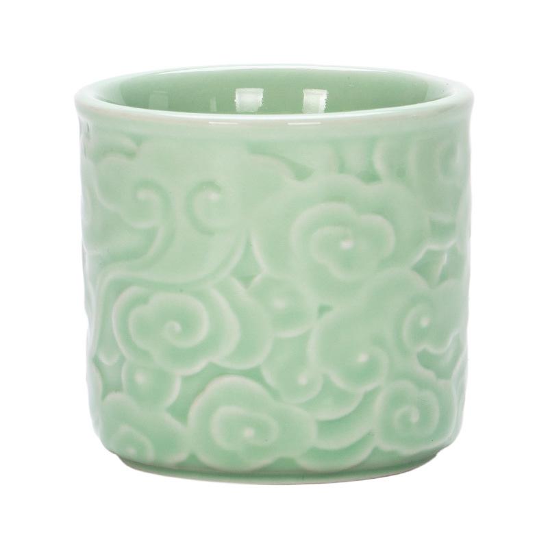 Celadon Auspicious Clouds Large Gongfu Tea Tasting Thumb Ring Cup