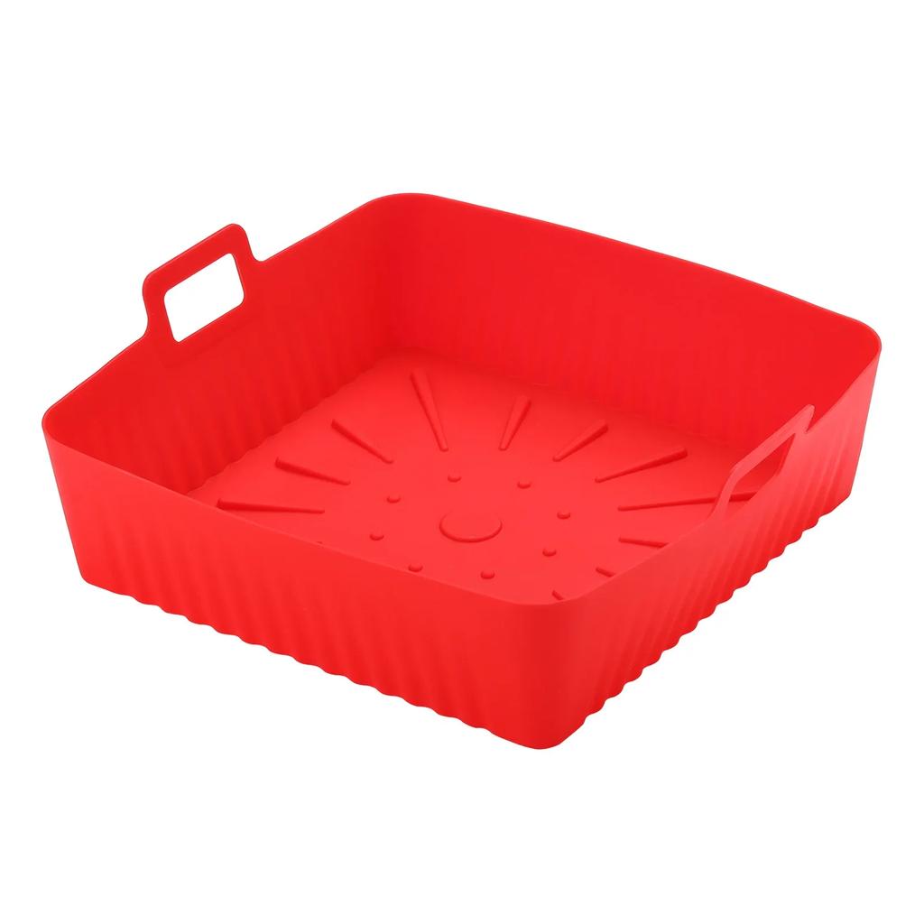 1pc Air Fryer Silicone Baking Tray 23cm Square Airfryer Liners Molds Reusable Oven Baking Basket Multi Functional Barbecue Mat