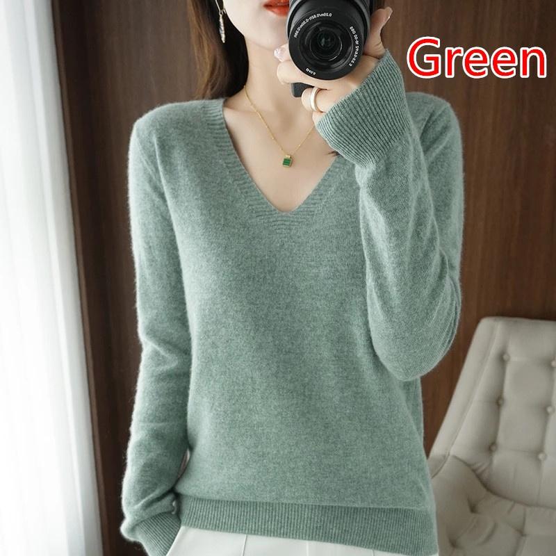 Женские элегантные вязаные нижние свитера с v-образным вырезом и длинными рукавами однотонные кашемировые пуловеры свитера джемперы S зелёный 1719₽