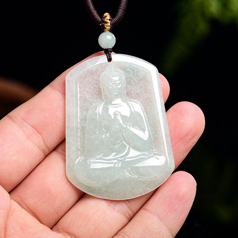 Natürlicher Myanmar A-Qualität Jadeit Buddha Anhänger für Schaf & Affe Sternzeichen - Unisex Schutzgottheit.