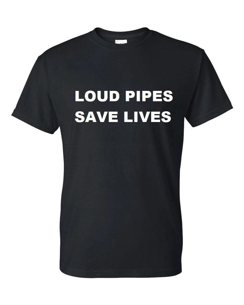 

Loud Pipes Save Lives T-Shirt Funny Biker Motorcycle Tee Shirt Drift Softtail L