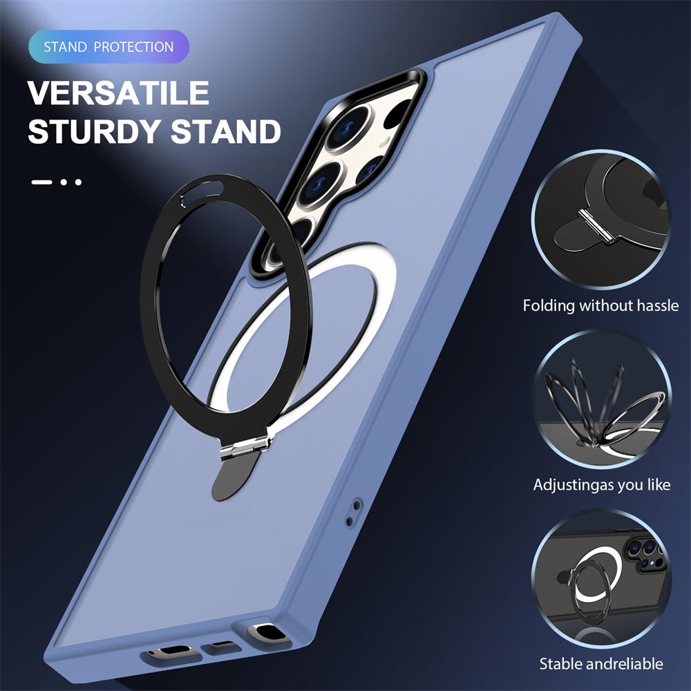 Składany Uchwyt Do Magsafe Przezroczyste Etui Dla Samsung Galaxy S25 S22 Ultra S24 Plus S23 FE Magnetyczne Bezprzewodowe Ładowanie Stojak Na Obiektyw Pokrowiec