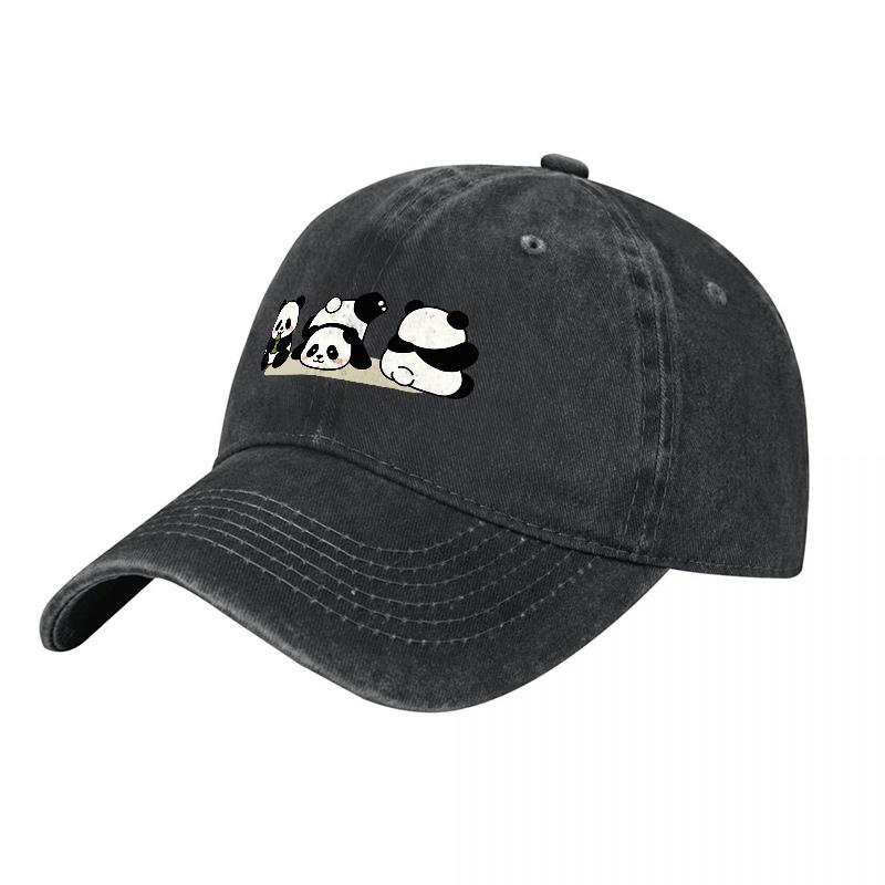 Panda Bear Design Washed Canvas Baseball Cap Unisex Adjustable Hat Casual Streetwear Style Comfortable Fit for Everyday Wear