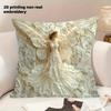 1Pc, 2D Flat Printing, Non Realistic Embroidery, Elegant Pillowcase, Featuring Intricate Angel White Dress Pattern Design