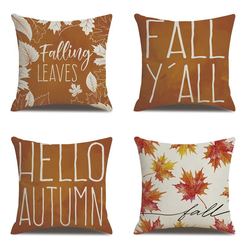 Thanksgiving Linen Pillowcase Autumn Pumpkin Print Pillow Cushion Cover
