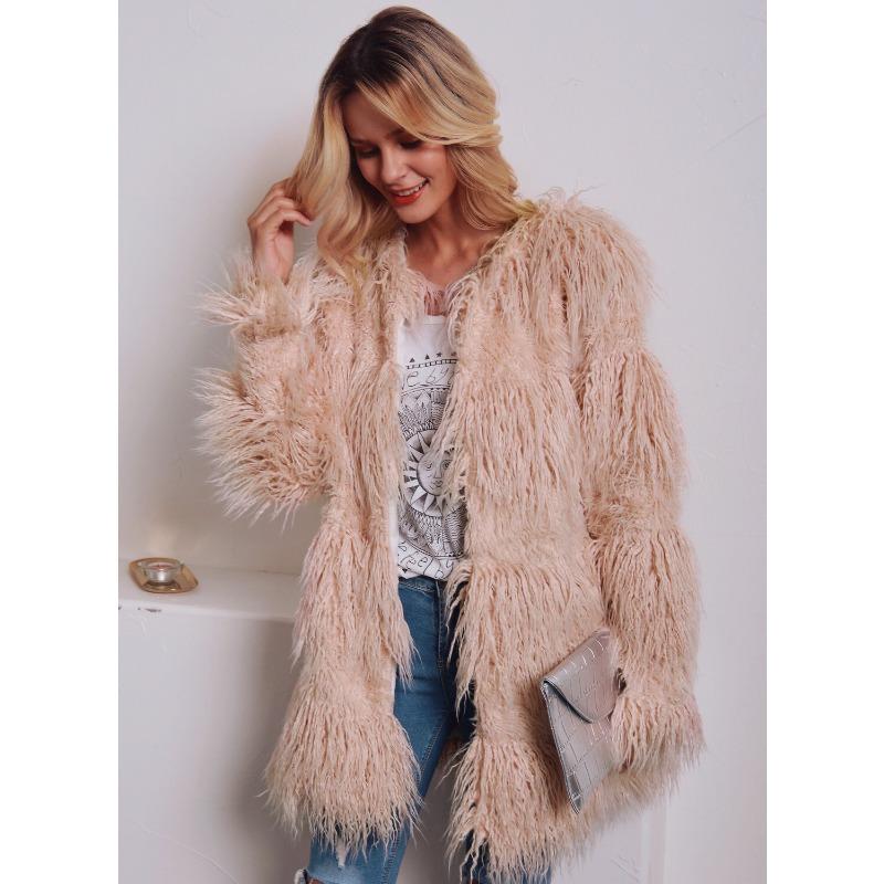 

Модное женское пальто средней длины из искусственного меха с круглым вырезом, пальто Мао Мао стройнит XXXL