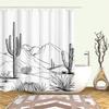 Western Shower Curtain Aztec Cactus Desert Shower Curtain Black White Bathroom Decoration With Hook Waterproof Fabric