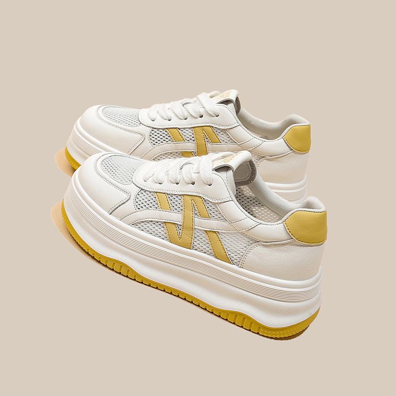 

Cowhide version of genuine leather mesh breathable heightening small white shoes women s shoes 2025 summer new thick-soled casual sports shoes 40