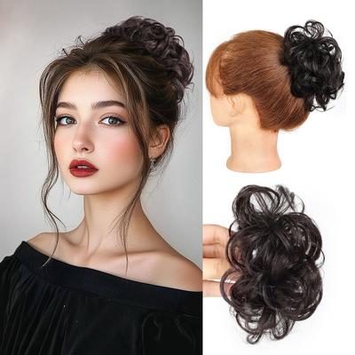 Women's Curly Hair Voluminous Lazy Bride Bun Chignon Wig